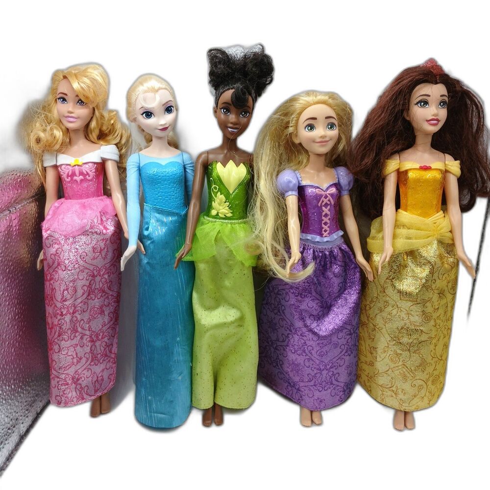 Disney Princess Doll Lot Set Of Five Cinderella Elsa Tiana Rapunzel & Belle